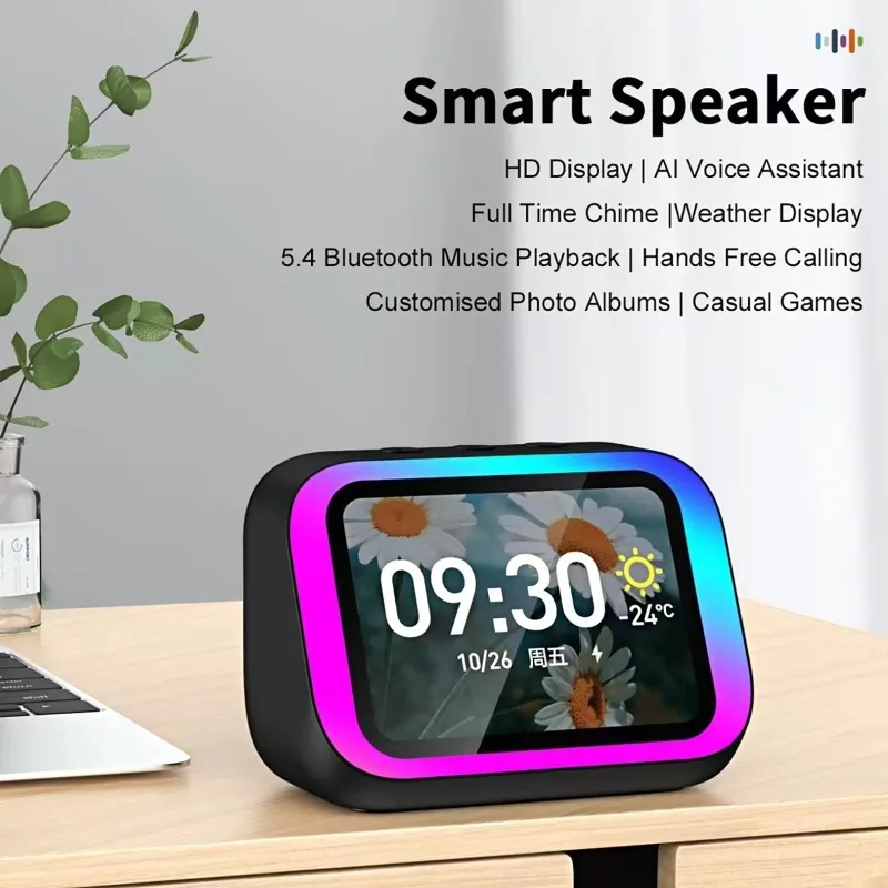 Digital Alarm Clock - AI Voice Assistant Bluetooth Speaker With