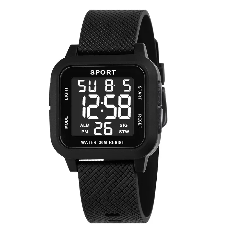 Digital Alarm Clock - Black Sports Watch Men's Digital Watch