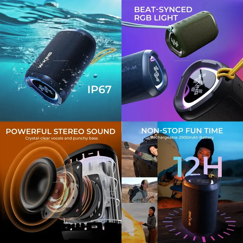 Bluetooth Speaker Waterproof - W-KING D110 RGB Wireless Bluetooth Speaker