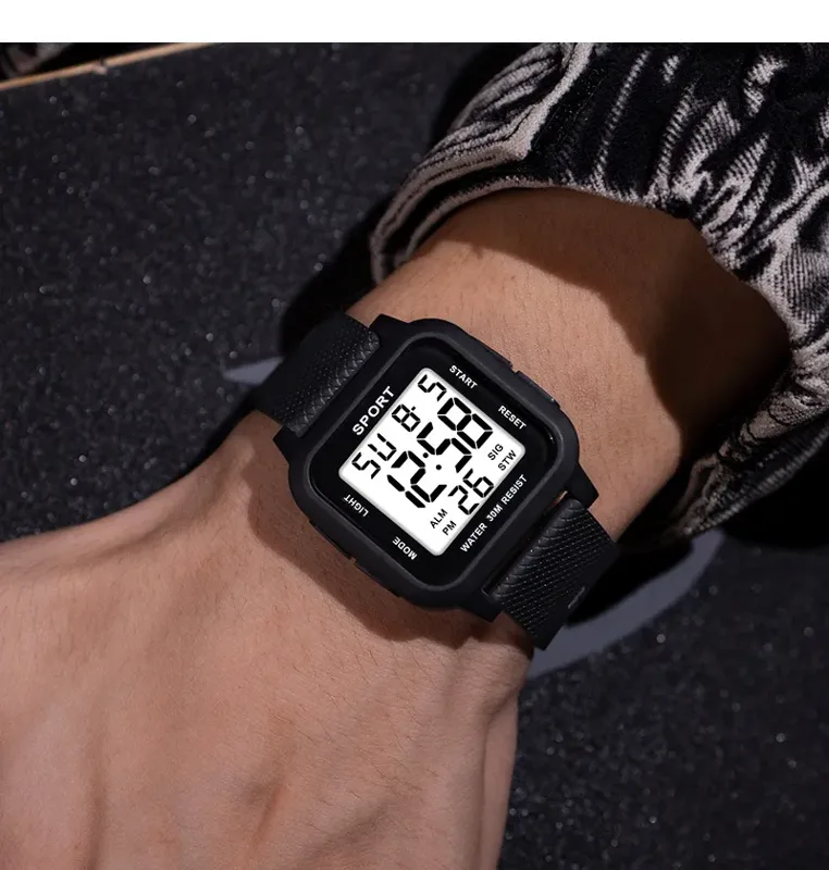 Black Sports Watch Men's Digit - đánh giá và giá Digital Alarm Clock