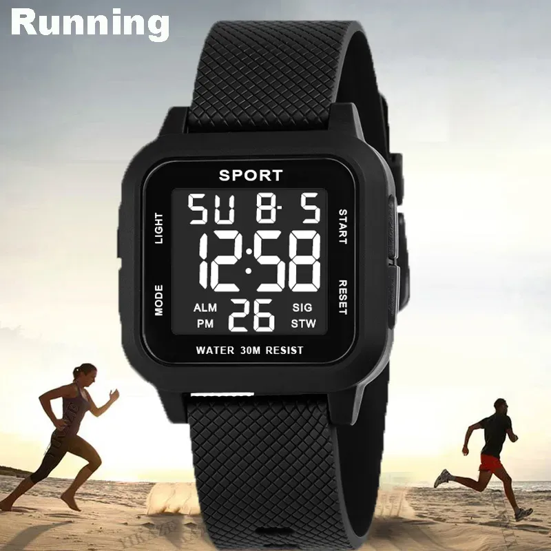 Black Sports Watch Men's Digit - đánh giá và giá Digital Alarm Clock